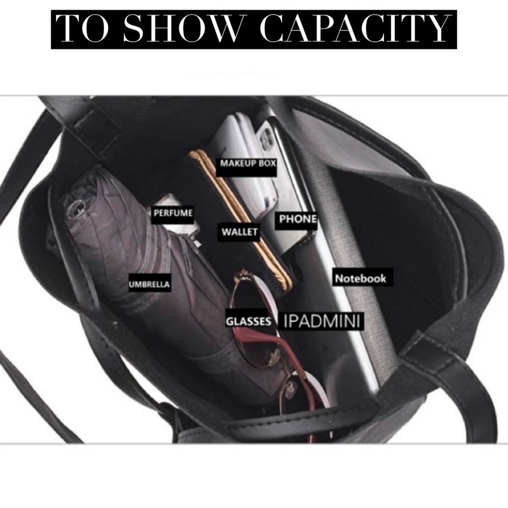 Black Vegan Leather Drawstring Bucket Bag - Picture 4 of 5